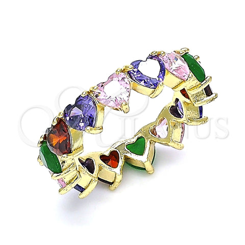 Anillo Multi Piedra 01.210.0136.08 Oro Laminado, Diseño de Corazón, con Multicolor Zirconia Cubica, Pulido, Tono Dorado (Size 8)