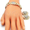 Collar, Pulsera y Dije 06.372.0032 Oro Laminado, Diseño de Besos y Abrazos y Corazón, con Blanca Cristal, Pulido, Tono Dorado