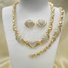 Collar, Pulsera y Dije 06.372.0032 Oro Laminado, Diseño de Besos y Abrazos y Corazón, con Blanca Cristal, Pulido, Tono Dorado