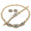 Collar, Pulsera y Dije 06.372.0032 Oro Laminado, Diseño de Besos y Abrazos y Corazón, con Blanca Cristal, Pulido, Tono Dorado