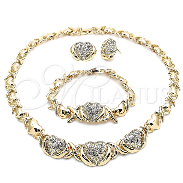 Collar, Pulsera y Dije 06.372.0032 Oro Laminado, Diseño de Besos y Abrazos y Corazón, con Blanca Cristal, Pulido, Tono Dorado