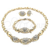 Collar, Pulsera y Dije 06.372.0032 Oro Laminado, Diseño de Besos y Abrazos y Corazón, con Blanca Cristal, Pulido, Tono Dorado