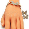 Collar, Pulsera y Dije 06.372.0033 Oro Laminado, Diseño de Besos y Abrazos y Mariposa, con Blanca Cristal, Pulido, Tono Dorado