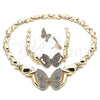 Collar, Pulsera y Dije 06.372.0033 Oro Laminado, Diseño de Besos y Abrazos y Mariposa, con Blanca Cristal, Pulido, Tono Dorado