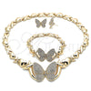 Collar, Pulsera y Dije 06.372.0033 Oro Laminado, Diseño de Besos y Abrazos y Mariposa, con Blanca Cristal, Pulido, Tono Dorado