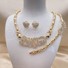 Collar, Pulsera y Dije 06.372.0035 Oro Laminado, Diseño de Besos y Abrazos y Amor, con Blanca Cristal, Pulido, Tono Dorado