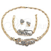 Collar, Pulsera y Dije 06.372.0035 Oro Laminado, Diseño de Besos y Abrazos y Amor, con Blanca Cristal, Pulido, Tono Dorado