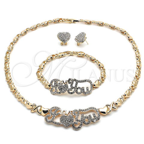 Collar, Pulsera y Dije 06.372.0035 Oro Laminado, Diseño de Besos y Abrazos y Amor, con Blanca Cristal, Pulido, Tono Dorado