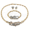 Collar, Pulsera y Dije 06.372.0035 Oro Laminado, Diseño de Besos y Abrazos y Amor, con Blanca Cristal, Pulido, Tono Dorado