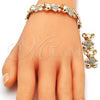 Collar, Pulsera y Dije 06.372.0037 Oro Laminado, Diseño de Osito y Corazón, con Blanca Cristal, Pulido, Tono Dorado