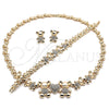 Collar, Pulsera y Dije 06.372.0037 Oro Laminado, Diseño de Osito y Corazón, con Blanca Cristal, Pulido, Tono Dorado