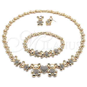 Collar, Pulsera y Dije 06.372.0037 Oro Laminado, Diseño de Osito y Corazón, con Blanca Cristal, Pulido, Tono Dorado