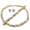 Collar, Pulsera y Dije 06.372.0038 Oro Laminado, Diseño de Besos y Abrazos y Corazón, con Cristal Blanca, Pulido, Tono Dorado