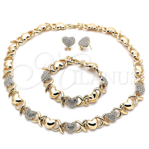 Collar, Pulsera y Dije 06.372.0038 Oro Laminado, Diseño de Besos y Abrazos y Corazón, con Cristal Blanca, Pulido, Tono Dorado
