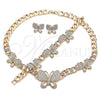 Collar, Pulsera y Dije 06.372.0040 Oro Laminado, Diseño de Mariposa y Miami Cubana, con Blanca Cristal, Pulido, Tono Dorado