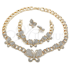 Collar, Pulsera y Dije 06.372.0040 Oro Laminado, Diseño de Mariposa y Miami Cubana, con Blanca Cristal, Pulido, Tono Dorado