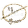 Collar, Pulsera y Dije 06.372.0041 Oro Laminado, Diseño de Besos y Abrazos y Corona, con Blanca Cristal, Pulido, Tono Dorado