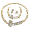 Collar, Pulsera y Dije 06.372.0041 Oro Laminado, Diseño de Besos y Abrazos y Corona, con Blanca Cristal, Pulido, Tono Dorado