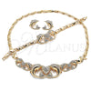 Collar, Pulsera y Dije 06.372.0042 Oro Laminado, Diseño de Besos y Abrazos y Delfín, con Blanca Cristal, Pulido, Tono Dorado