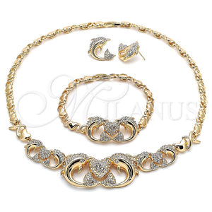 Collar, Pulsera y Dije 06.372.0042 Oro Laminado, Diseño de Besos y Abrazos y Delfín, con Blanca Cristal, Pulido, Tono Dorado