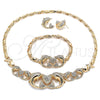 Collar, Pulsera y Dije 06.372.0042 Oro Laminado, Diseño de Besos y Abrazos y Delfín, con Blanca Cristal, Pulido, Tono Dorado