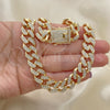 Gargantilla Basica 03.372.0001.18 Oro Laminado, Diseño de Miami Cubana, con Blanca Cristal, Pulido, Tono Dorado (13 MM Thickness, 18 Inches Length)