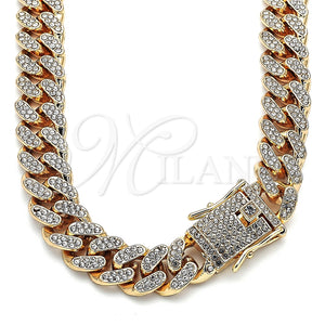 Gargantilla Basica 03.372.0001.18 Oro Laminado, Diseño de Miami Cubana, con Blanca Cristal, Pulido, Tono Dorado (13 MM Thickness, 18 Inches Length)