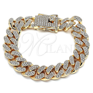 Pulsera Básica 03.372.0001.08 Oro Laminado, Diseño de Miami Cubana, con Blanca Cristal, Pulido, Tono Dorado (13 MM Thickness, 8 Inches Length)