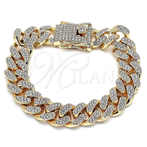 Pulsera Básica 03.372.0001.08 Oro Laminado, Diseño de Miami Cubana, con Blanca Cristal, Pulido, Tono Dorado (13 MM Thickness, 8 Inches Length)