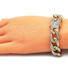 Pulsera Básica 03.372.0002.08 Oro Laminado, Diseño de Cubana, con Blanca Cristal, Pulido, Tono Dorado (14 MM Thickness, 8 Inches Length)