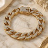 Pulsera Básica 03.372.0002.08 Oro Laminado, Diseño de Cubana y Cierre De Cajon, con Cristal Blanca, Pulido, Tono Dorado (Grosor 14 MM, 8 Pulgadas de Largo)
