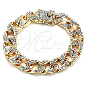 Pulsera Básica 03.372.0002.08 Oro Laminado, Diseño de Cubana, con Blanca Cristal, Pulido, Tono Dorado (14 MM Thickness, 8 Inches Length)