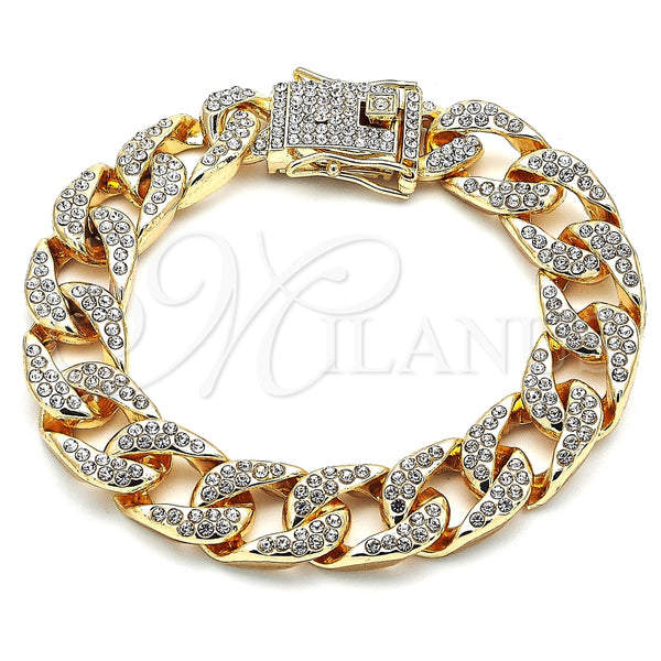 Pulsera Básica 03.372.0002.08 Oro Laminado, Diseño de Cubana, con Blanca Cristal, Pulido, Tono Dorado (14 MM Thickness, 8 Inches Length)
