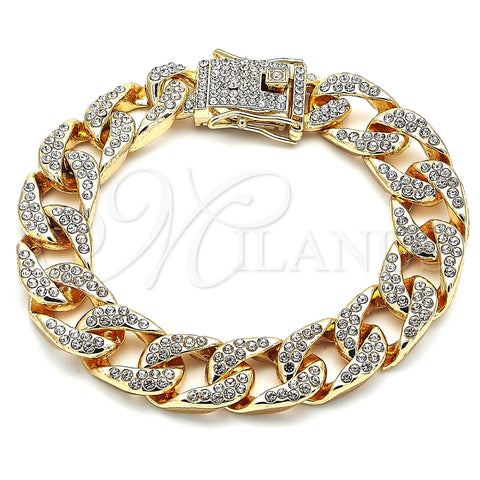 Pulsera Básica 03.372.0002.08 Oro Laminado, Diseño de Cubana, con Blanca Cristal, Pulido, Tono Dorado (14 MM Thickness, 8 Inches Length)