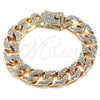 Pulsera Básica 03.372.0002.08 Oro Laminado, Diseño de Cubana, con Blanca Cristal, Pulido, Tono Dorado (14 MM Thickness, 8 Inches Length)