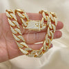 Gargantilla Basica 03.372.0002.18 Oro Laminado, Diseño de Cubana, con Blanca Cristal, Pulido, Tono Dorado (14 MM Thickness, 18 Inches Length)