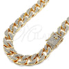 Gargantilla Basica 03.372.0002.18 Oro Laminado, Diseño de Cubana, con Blanca Cristal, Pulido, Tono Dorado (14 MM Thickness, 18 Inches Length)
