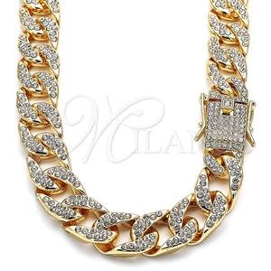 Gargantilla Basica 03.372.0002.18 Oro Laminado, Diseño de Cubana, con Blanca Cristal, Pulido, Tono Dorado (14 MM Thickness, 18 Inches Length)