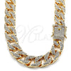 Gargantilla Basica 03.372.0002.18 Oro Laminado, Diseño de Cubana, con Blanca Cristal, Pulido, Tono Dorado (14 MM Thickness, 18 Inches Length)