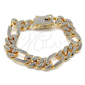 Pulsera Básica 03.372.0003.08 Oro Laminado, Diseño de Figaro, con Blanca Cristal, Pulido, Tono Dorado (13 MM Thickness, 8 Inches Length)