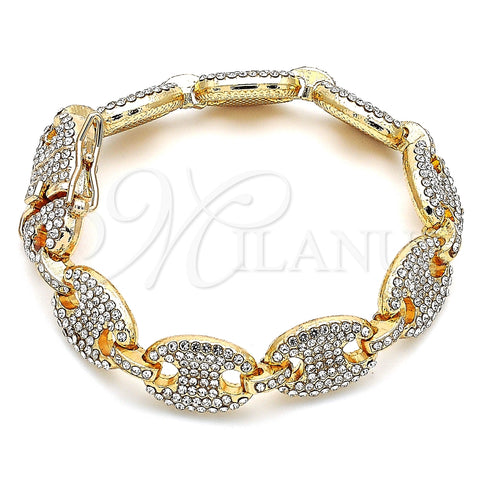 Pulsera Básica 03.372.0006.08 Oro Laminado, Diseño de Puff Mariner, con Blanca Cristal, Pulido, Tono Dorado (13 MM Thickness, 8 Inches Length)