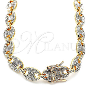 Gargantilla Basica 03.372.0006.18 Oro Laminado, Diseño de Puff Mariner, con Blanca Cristal, Pulido, Tono Dorado (13 MM Thickness, 18 Inches Length)