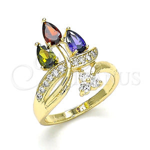 Anillo Multi Piedra 01.210.0138.08 Oro Laminado, Diseño de Gota, con Multicolor Zirconia Cubica and Blanca Micro Pave, Pulido, Tono Dorado (Size 8)
