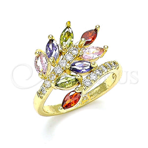 Anillo Multi Piedra 01.210.0140.07 Oro Laminado, Diseño de Oja, con Multicolor Zirconia Cubica and Blanca Micro Pave, Pulido, Tono Dorado (Size 7)