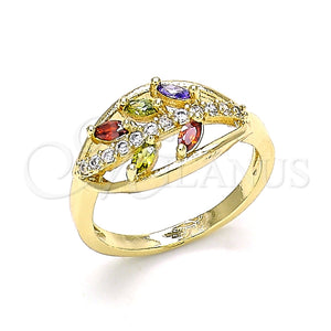 Anillo Multi Piedra 01.210.0141.08 Oro Laminado, Diseño de Oja, con Multicolor Zirconia Cubica and Blanca Micro Pave, Pulido, Tono Dorado (Size 8)