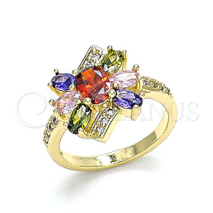 Anillo Multi Piedra 01.210.0142.07 Oro Laminado, con Multicolor Zirconia Cubica and Blanca Micro Pave, Pulido, Tono Dorado (Size 7)