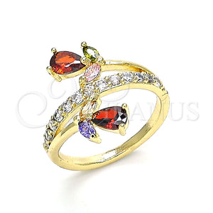 Anillo Multi Piedra 01.210.0145.07 Oro Laminado, Diseño de Gota y Oja, con Multicolor Zirconia Cubica, Pulido, Tono Dorado (Size 7)