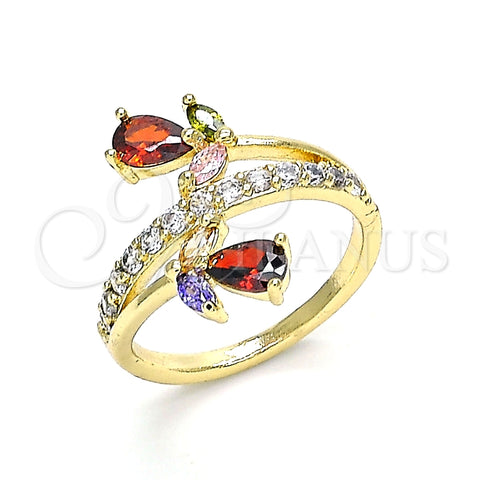 Anillo Multi Piedra 01.210.0145.08 Oro Laminado, Diseño de Gota y Oja, con Multicolor Zirconia Cubica and Blanca Micro Pave, Pulido, Tono Dorado (Size 8)