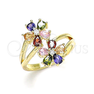 Anillo Multi Piedra 01.210.0146.08 Oro Laminado, Diseño de Flor, con Multicolor Zirconia Cubica, Pulido, Tono Dorado (Size 8)