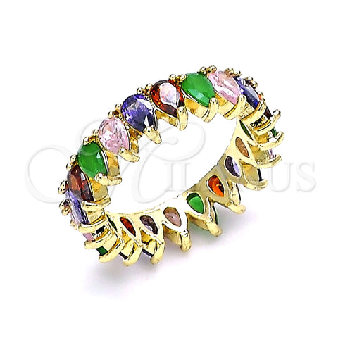 Anillo Multi Piedra 01.210.0149.07 Oro Laminado, Diseño de Gota, con Multicolor Zirconia Cubica, Pulido, Tono Dorado (Size 7)